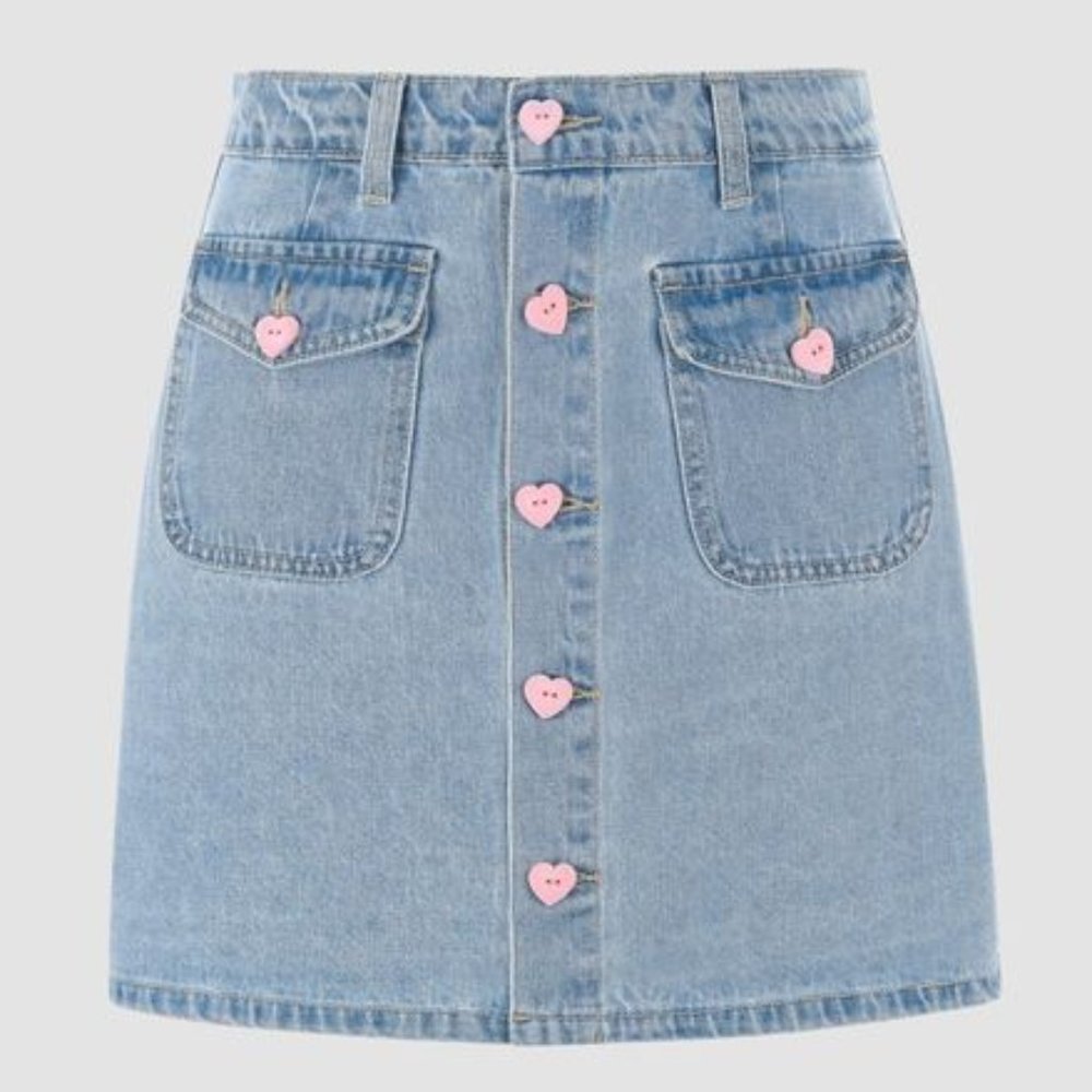 Heart Buttons Mini Jean Skirt